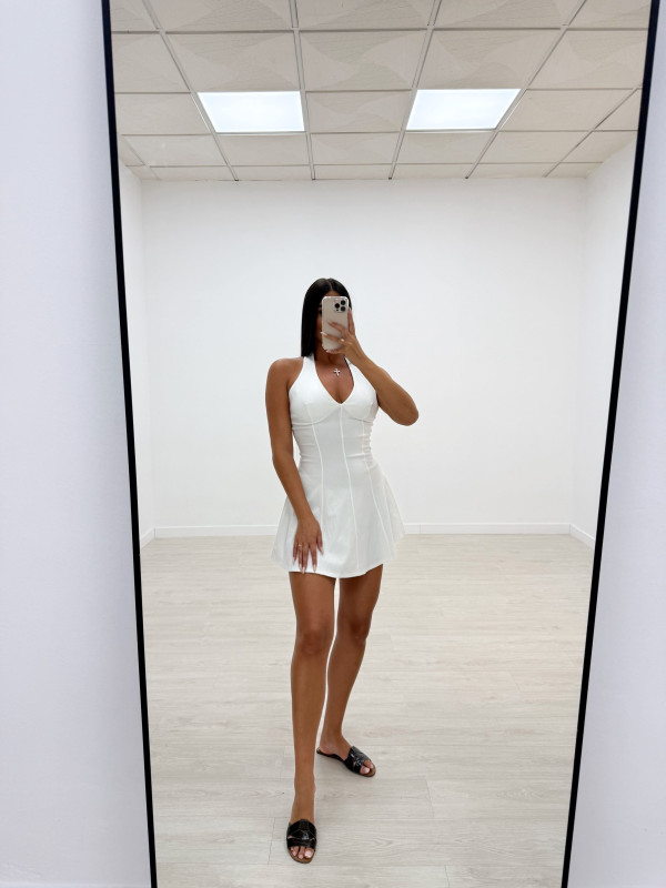VESTIDO MINI VUELVO HALTER BLANCO
